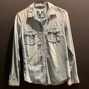J Crew Light Blue Denim Button-Up Shirt